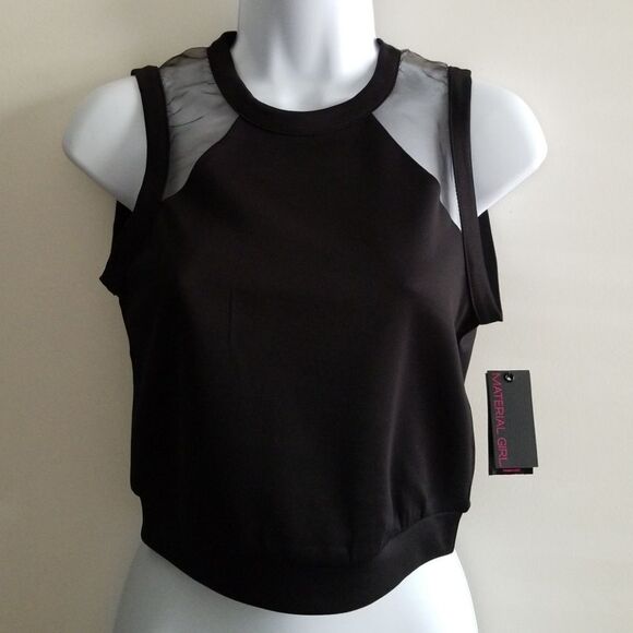 Material Girl Black Sleeveless Crop Top - Picture 1 of 2